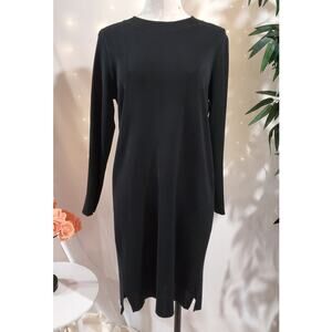 Ming Wang Knit Long Sleeve Dress Size XL Petite Black Classic Minimalist LBD